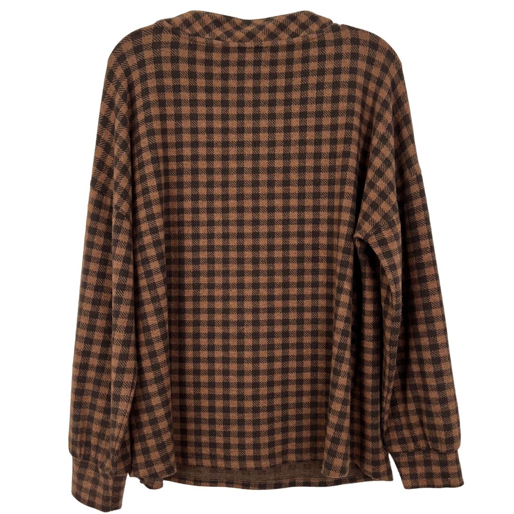 Soft Surroundings Women's Tunic Brown / Black Plaid Peasant V-Neck Top Size L - Picture 2 of 8